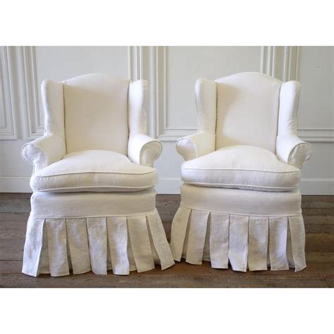 Slip Covered Linen Wing Chairs With Ruffle Skirt - a Pair | Chairish ...