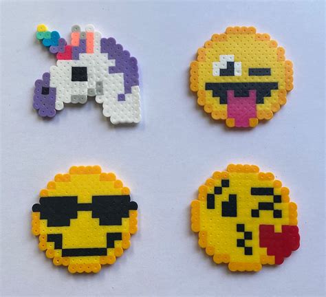 Set Of 4 Perler Bead Emojis Etsy