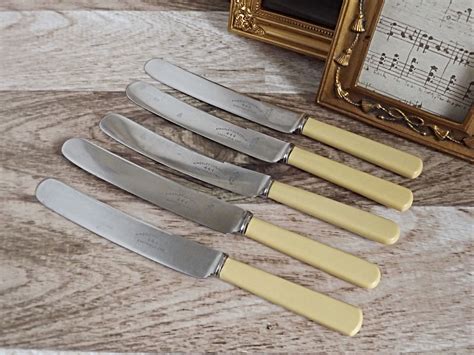 Ivorine Faux Bone Handle Dinner Knife Set Of Five Kingsley Cutlery Co Sheffield England Firth