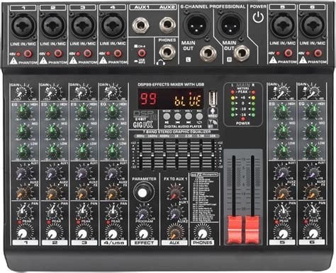 Professioneller Audiomixer 6 Kanäle Audio DJ Mixer Individuelle 48V 2