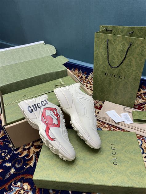 Gucci Men S Rhyton Sneakers With Mouth Print White Ivory For Men