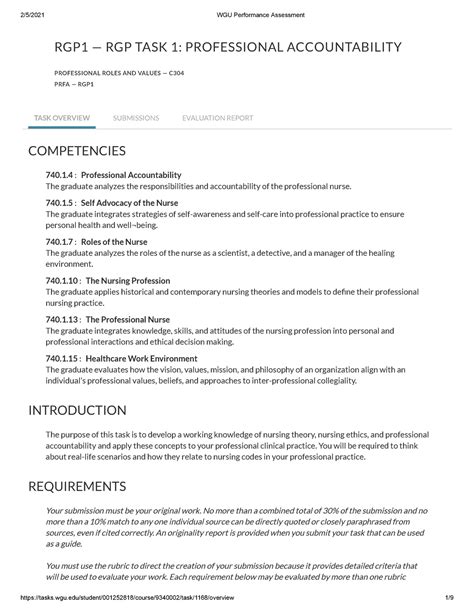 WGU Performance Assessment Task 1 RGP1 RGP TASK 1 PROFESSIONAL