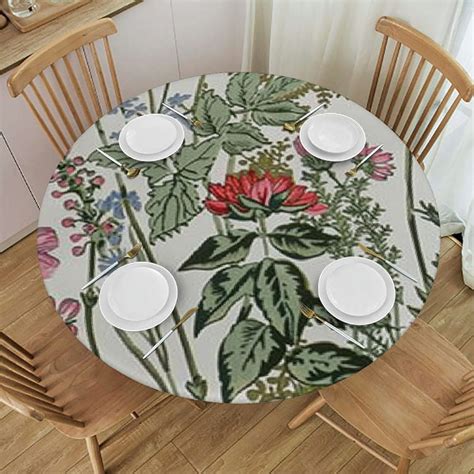 Maxiao Spring Summer Tablecloth Round Wild Flowers Floral Table Cover