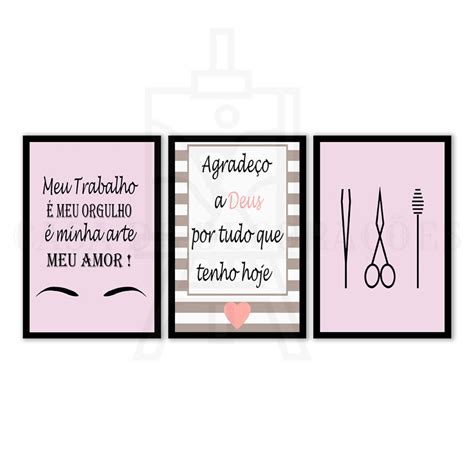 Kit Quadros Decorativos 3 Peças Mosaico Frase Meu Trabalho É Meu