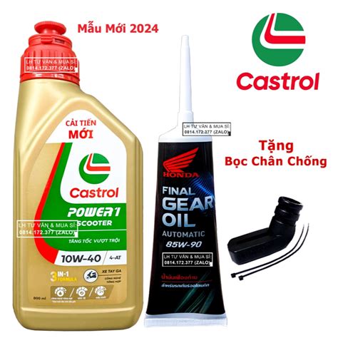 Combo Nhớt tổng hợp tay ga Castrol Power Scooter 10w40 800ml 0 8L