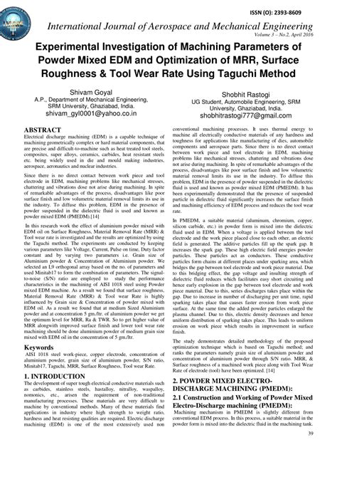 Pdf Experimental Investigation Of Machining Parameters Of Powder