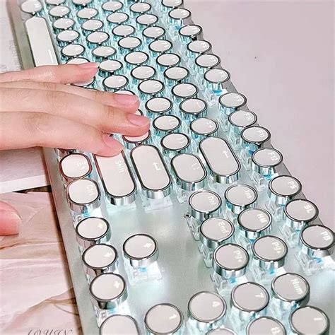 104 Keys White Mechanical Keyboard Circle Backlit Keycap Retro