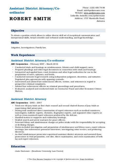 Assistant District Attorney Resume Samples | QwikResume