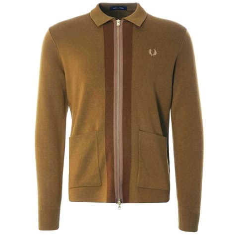 Fred Perry Zip Through Cardigan Dark Caramel K1523 644