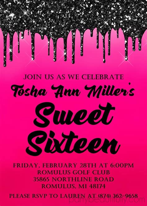 Hot Pink And Black Sweet 16 Party Invitations10 Invitations Envelopes Sweet 16 Party