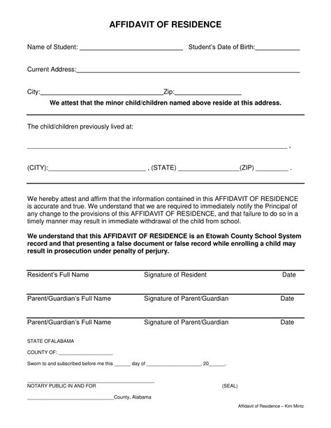 Affidavit Of Residence Form Examples Format Pdf