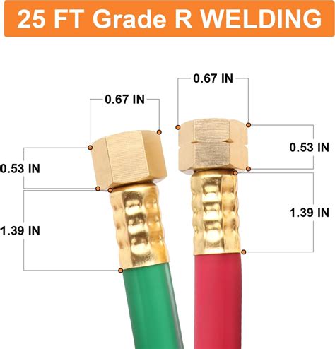 1 4 X 25FT Oxygen Acetylene Twin Hose 9 16 18 B Fittings Welding