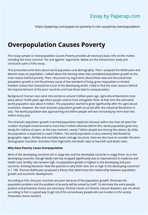 Overpopulation Causes Poverty Free Essay Example