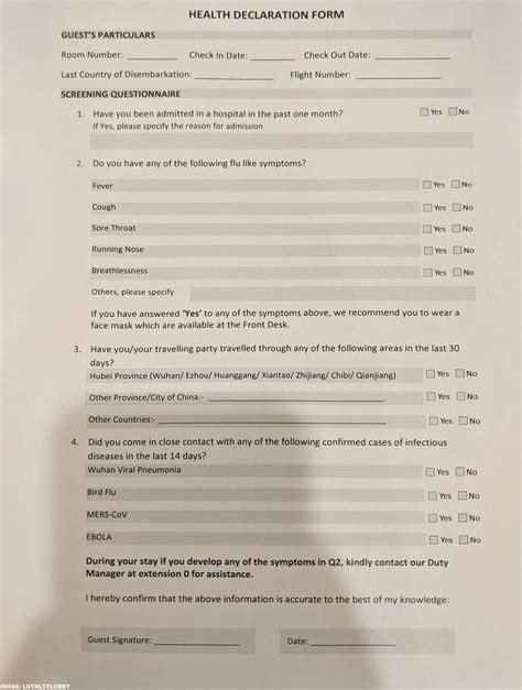 Health Declaration Form Korea