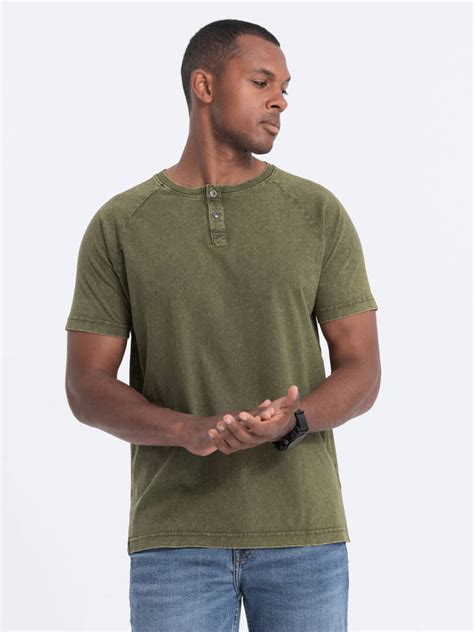 Men S T Shirt With Henley Neckline Dark Olive V S Modone