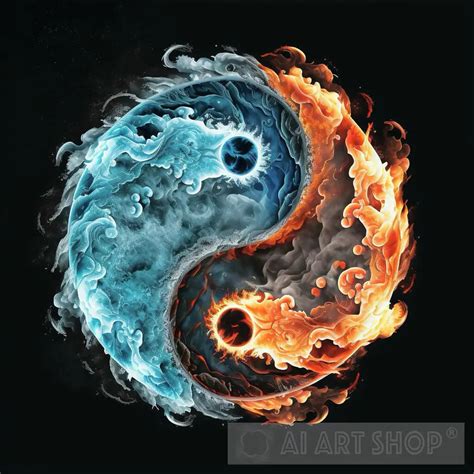 Beautiful yin yang fire and ice render, yin yang fire and ice, fire...