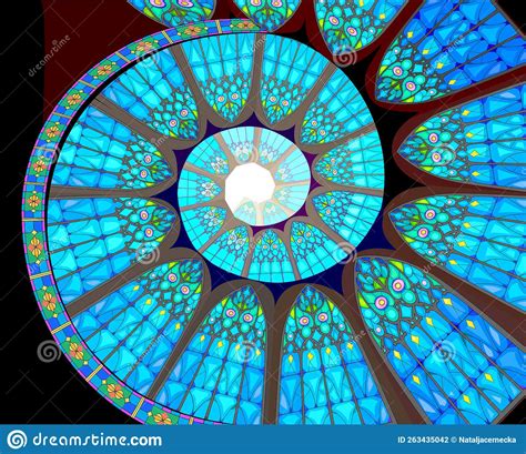 Fantasy Interior Of Ancient Gothic Castle Spiral Decoration Of Stained Glass Windows