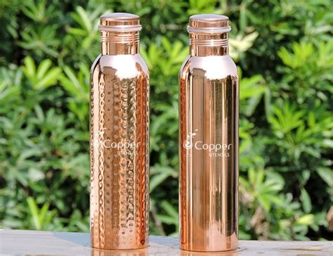 Set Of 2 Pure Copper Water Bottles 1 Liter Capacity