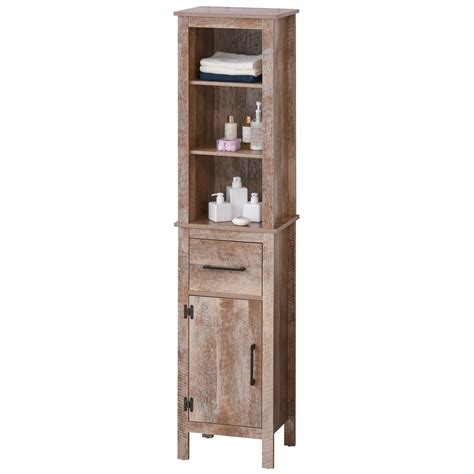 Kleankin Tall Bathroom Storage Cabinet Freestanding Linen Tower With