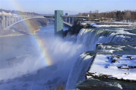 Niagara Falls And Rainbow Bridge In Winter, New York, USA Stock Image ...