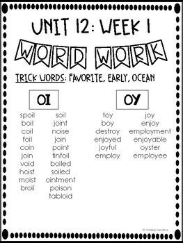 Word Work Spelling List Oi And Oy By AquaWoman TPT