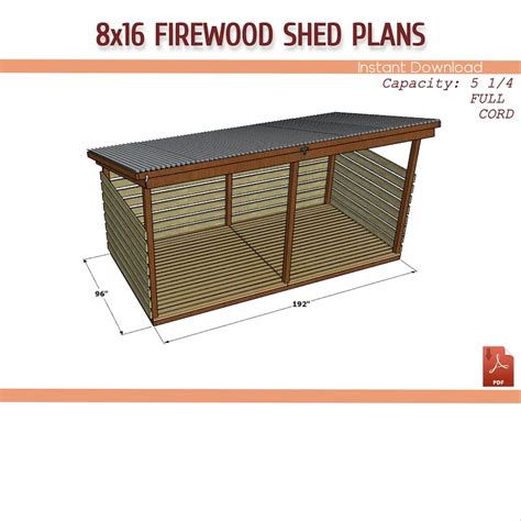 8x16 Firewood Shed Plans Diy Firewood Shed Build Plan Etsy