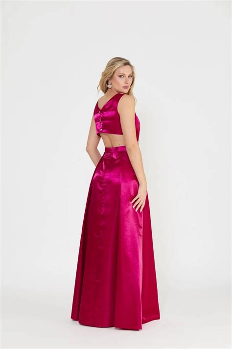 Rochie Fucsia Maxi Satinata Cu Decupaje Galeria De Moda