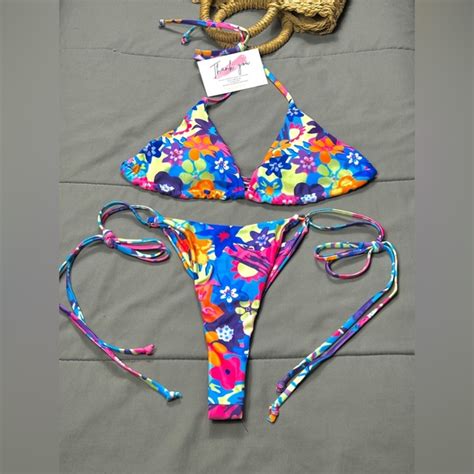 Swim Bralette Top Bottom Tropical Floral Bikini Set In Rainbow Jungle