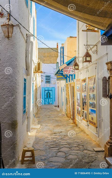 Hammamet Medina Streets With Blue Walls Tunis North Africa Editorial