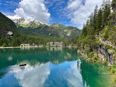 View Of Braies Lake Lago Di Braies In A Spring Day South Tyrol Italy