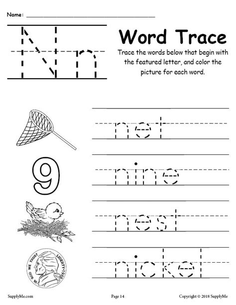 Free Letter N Words Alphabet Tracing Worksheet Supplyme