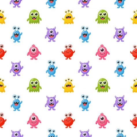 Premium Vector Seamless Pattern Cute Funny Monster Cartoon Isolated