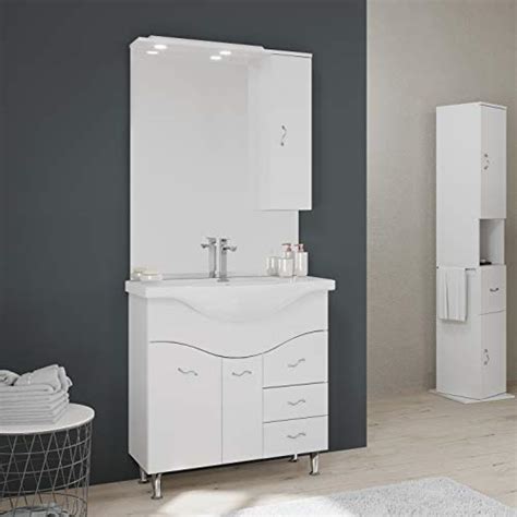 Kiamami Valentina Mobile Bagno 85CM A Terra Con LAVABO Specchio E