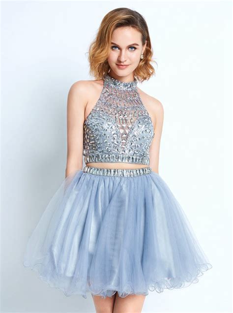 Two Piece Beaded Homecoming Dressessilver Cocktail Dress Uk