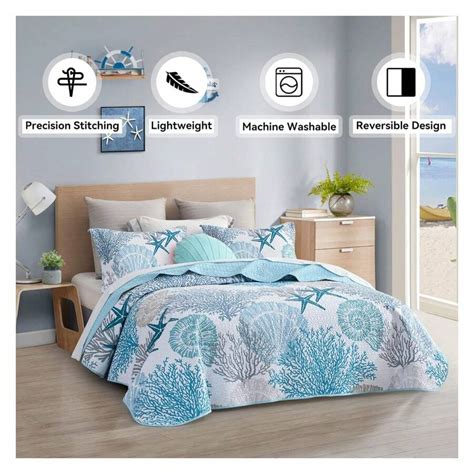 YiYan1 3 Piece Coastal Quilt Sets King Size Reversible Microfiber