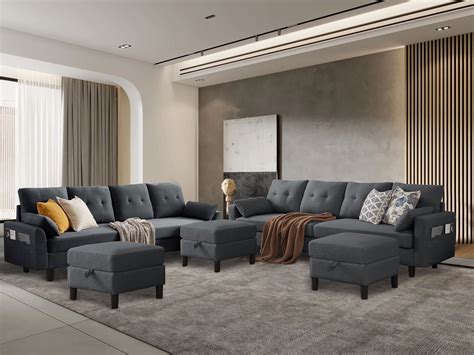 Tornama Modern U Shaped Sectional Sofa Reversible Chaise 4 Seat