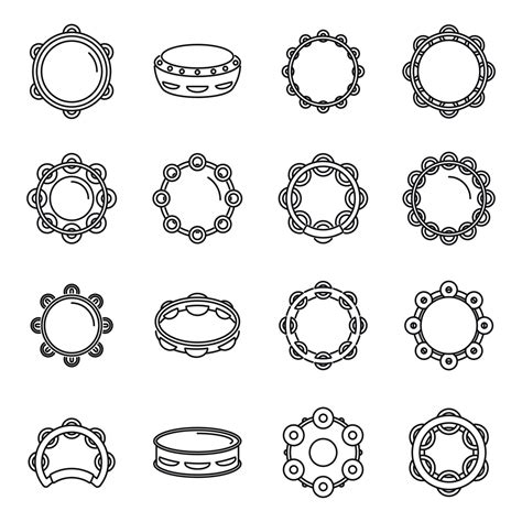 Tamburin Symbole Setzen Umrissvektor Karneval Samba Vektor