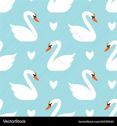 Seamless Swan Pattern White Swans On Blue Vector Image