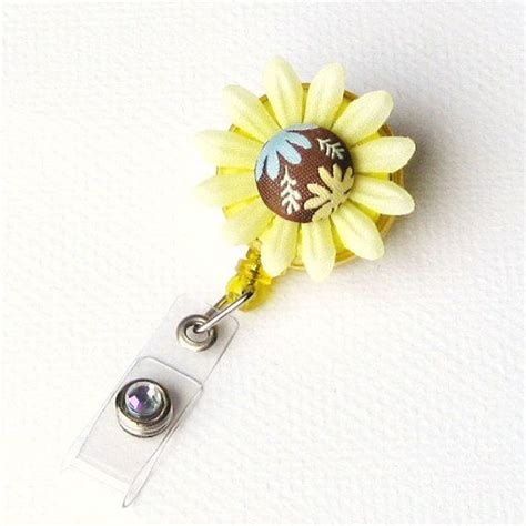 Yellow Flower Retractable Badge Holder Designer Badge Reel Etsy