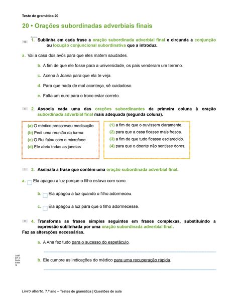 Lab7 teste gramatica 20 Teste de gramática 20 20 Orações