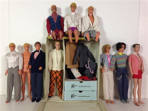 Lot Lot Of 10 Vintage Ken Dolls Including Blonde Flock Hair In Vinyl Doll Case With Tagged