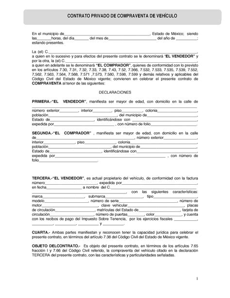 CONTRATO PRIVADO DE COMPRAVENTA DE VEHÍCULO 1 Contrato Privado de