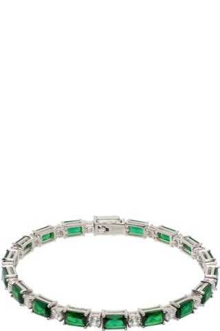 Silver Green Emerald Cut Tennis Bracelet By Hatton Labs On Sale