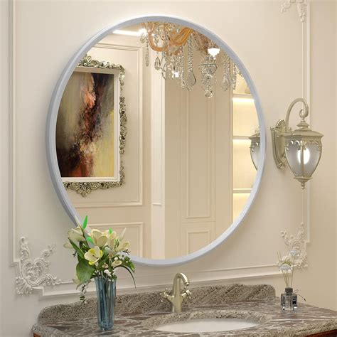 Amazon Golomo Inch Brushed Silver Round Mirror Silver Circle