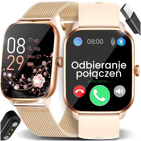 SMARTWATCH ZEGAREK DAMSKI POLSKIE MENU ROZMOWY PULS DLA KOBIETY 2 PASKI