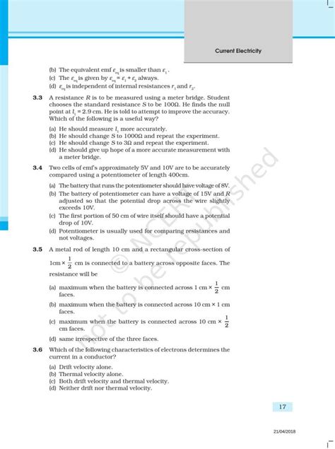 Ncert Exemplar Book For Class 12 Physics Chapter 3 Current Electricity