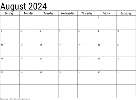 2024 August Calendar Template