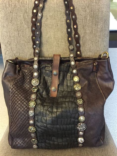 Campomaggi Brown Distressed Italian Leather Handbag W Studs Shoulder