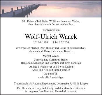 Traueranzeigen Von Wolf Ulrich Waack Noz Trauerportal