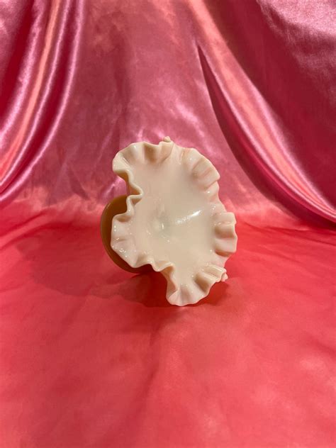 Vintage Fenton Pink Milk Glass Footed Compote With Ruffled Etsy